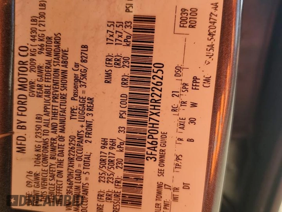 2017 Ford Fusion SE z VIN 3FA6P0H7XHR226250, wystawiony jako Copart lot #52697895 z przebiegiem 140 860 mil mil oraz Szkoda całkowita • Salvage title. Historia ofert i sprzedaży dostępna na DreamBid. Obrazek 13.