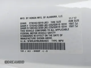 2018 Honda Odyssey Elite with VIN 5FNRL6H90JB064823, listed as a IAAI auction lot 41510216 with 48,223 mi miles. Bid and sale history available at carsss.com. Image 9.
