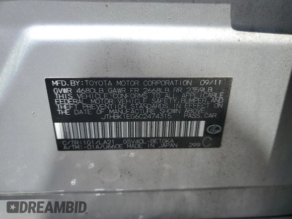 2012 Lexus ES 330 z VIN JTHBK1EG6C2474315, wystawiony jako Copart lot #57870335 z przebiegiem 123 062 mil mil oraz Czysty tytuł • Clean title. Historia ofert i sprzedaży dostępna na DreamBid. Obrazek 12.