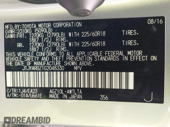 2016 Lexus NX 200t with VIN JTJYARBZ1G2048330, listed as a IAAI auction lot 41762153 with 93,374 mi miles. Bid and sale history available at carsss.com. Image 9.