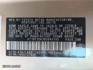2011 Toyota Camry LE with VIN 4T1BF3EK3BU640195, listed as a IAAI auction lot 41891119 with 208,221 mi miles. Bid and sale history available at carsss.com. Image 9.