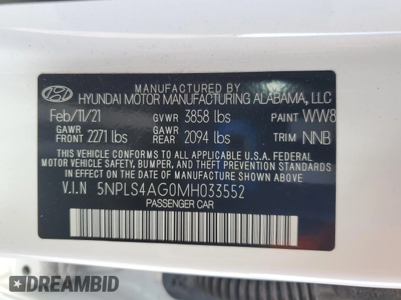 2021 Hyundai Elantra SEL z VIN 5NPLS4AG0MH033552, wystawiony jako Copart lot #59036345 z przebiegiem 49 053 mil mil oraz Szkoda całkowita • Salvage title. Historia ofert i sprzedaży dostępna na DreamBid. Obrazek 12.