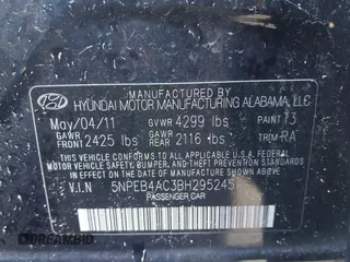 2011 Hyundai Sonata GLS with VIN 5NPEB4AC3BH295245, listed as a IAAI auction lot 42110670 with 213,643 mi miles and . Bid and sale history available at DreamBid. Image 9.