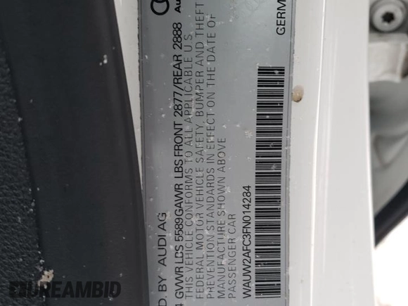 2015 Audi S7 z VIN WAUW2AFC3FN014284, wystawiony jako Copart lot #42491925 z przebiegiem Nie podano mil oraz Szkoda całkowita • Salvage title. Historia ofert i sprzedaży dostępna na DreamBid. Obrazek 12.