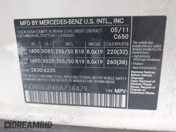 2011 Mercedes-Benz M 350 z VIN 4JGBB8GB4BA738479, wystawiony jako IAAI lot #42215268 z przebiegiem 261 506 mil mil oraz . Historia ofert i sprzedaży dostępna na DreamBid. Obrazek 9.