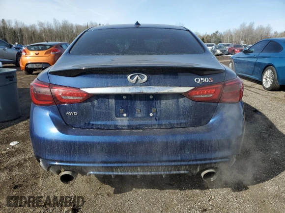 2020 Infiniti Q50 Red Sport 400 with VIN JN1FV7AR6LM660075, listed as a Copart auction lot 48220405 with 56,282 mi miles and Salvage Title. Bid and sale history available at carsss.com. Image 6.