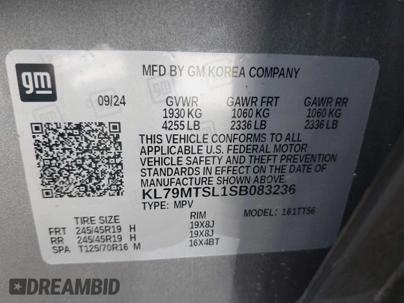 2025 Chevrolet TrailBlazer RS with VIN KL79MTSL1SB083236, listed as a IAAI auction lot 41685432 with 2,210 mi miles and . Bid and sale history available at DreamBid. Image 9.