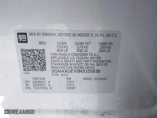 2022 Chevrolet Equinox LT with VIN 3GNAXUEV5NS105930, listed as a IAAI auction lot 41539887 with 46,506 mi miles. Bid and sale history available at carsss.com. Image 9.