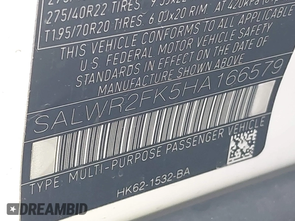 2017 Land Rover Range Rover Sport HSE z VIN SALWR2FK5HA166579, wystawiony jako IAAI lot #42094842 z przebiegiem 72 418 mil mil oraz . Historia ofert i sprzedaży dostępna na DreamBid. Obrazek 9.