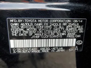 2015 Lexus IS 250 with VIN JTHBF1D20F5049315, listed as a Copart auction lot 50837935 with 121,060 mi miles and Salvage Title. Bid and sale history available at carsss.com. Image 13.