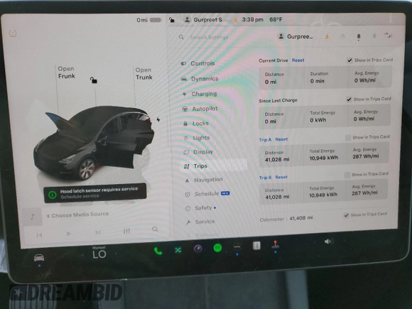 2023 Tesla Model Y Long Range with VIN 7SAYGDEE8PF877926, listed as a Copart auction lot 44342645 with 41,408 mi miles and Salvage Title. Bid and sale history available at DreamBid. Image 9.