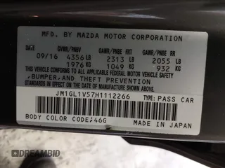 2017 Mazda Mazda6 Touring with VIN JM1GL1V57H1112266, listed as a IAAI auction lot 41553530 with 46,599 mi miles. Bid and sale history available at carsss.com. Image 9.