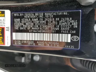 2021 Toyota Avalon Hybrid XLE z VIN 4T1AA1AB5MU002781, wystawiony jako Copart lot #56916685 z przebiegiem 26 132 mil mil oraz Szkoda całkowita • Salvage title. Historia ofert i sprzedaży dostępna na DreamBid. Obrazek 12.