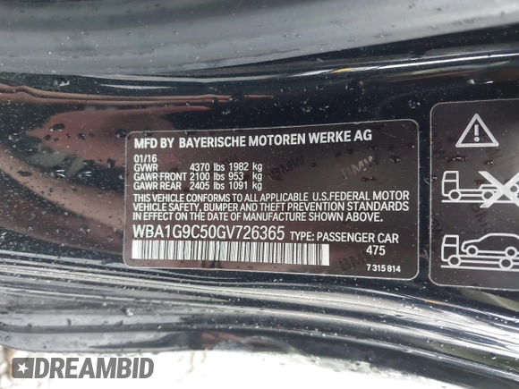 2016 BMW 2 Series 228i xDrive with VIN WBA1G9C50GV726365, listed as a IAAI auction lot 42358820 with 97,530 mi miles and . Bid and sale history available at DreamBid. Image 9.