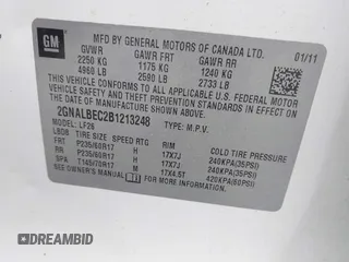 2011 Chevrolet Equinox LS with VIN 2GNALBEC2B1213248, listed as a IAAI auction lot 42025542 with 222,776 mi miles and . Bid and sale history available at DreamBid. Image 9.