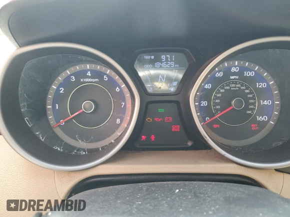 2013 Hyundai Elantra GLS with VIN KMHDH4AE8DU507475, listed as a Copart auction lot 58737755 with 184,629 mi miles and Clean title. Bid and sale history available at DreamBid. Image 9.
