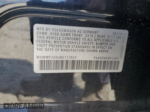 2011 Volkswagen CC Sport with VIN WVWMP7AN4BE717507, listed as a Copart auction lot 72036474 with 96,367 mi miles and Salvage Title. Bid and sale history available at carsss.com. Image 14.