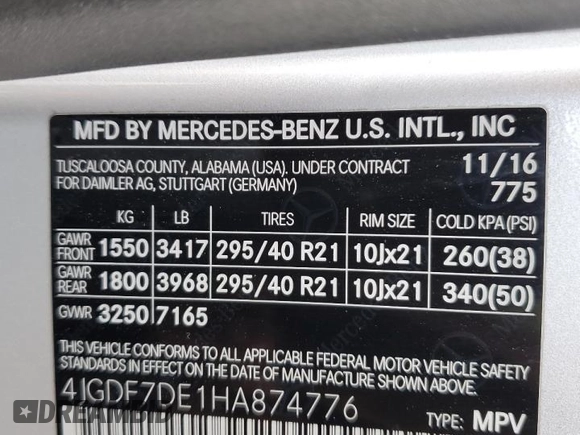 2017 Mercedes-Benz GLS 550 with VIN 4JGDF7DE1HA874776, listed as a Copart auction lot 43301714 with 97,583 mi miles and . Bid and sale history available at DreamBid. Image 16.