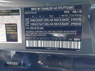 2019 Mercedes-Benz GLC 300 с VIN WDC0G4JB9KV135836, выставлен на аукционе IAAI как лот 41939034 с пробегом 73 058 миль миль и . История ставок и продаж доступна на DreamBid. Изображение 9.