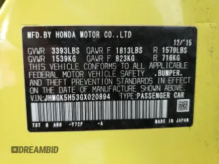 2016 Honda Fit LX with VIN JHMGK5H53GX020894, listed as a Copart auction lot 55095165 with 25,499 mi miles and Clean Title. Bid and sale history available at carsss.com. Image 14.