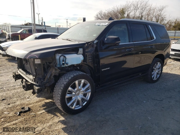 2021 Chevrolet Tahoe High Country with VIN 1GNSCTKLXMR105453, listed as a Copart auction lot 82807274 with 56,534 mi miles and Salvage Title. Bid and sale history available at carsss.com. Image 1.