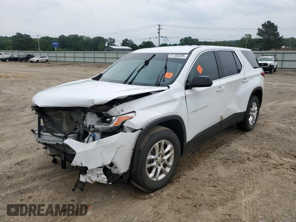 2019 Chevrolet Traverse LS z VIN 1GNERFKW5KJ281765, wystawiony jako Copart lot #57705285 z przebiegiem 34 820 mil mil oraz Szkoda całkowita • Salvage title. Historia ofert i sprzedaży dostępna na DreamBid. Obrazek 1.