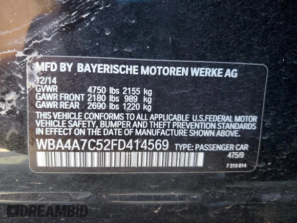 2015 BMW 4 Series 428i xDrive с VIN WBA4A7C52FD414569, выставлен на аукционе Copart как лот 55666205 с пробегом 63 773 миль миль и Списание • Salvage title. История ставок и продаж доступна на DreamBid. Изображение 12.