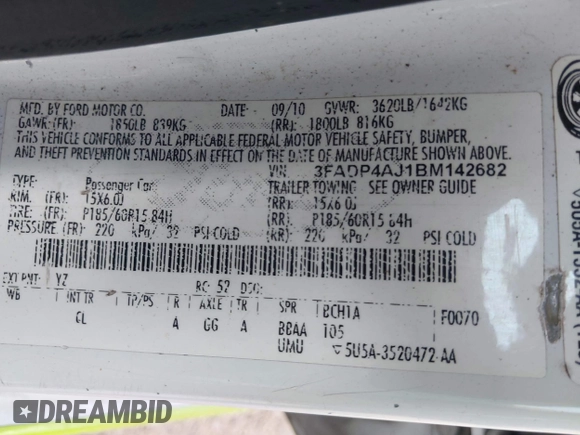 2011 Ford Fiesta S with VIN 3FADP4AJ1BM142682, listed as a IAAI auction lot 42162397 with 214,403 mi miles and . Bid and sale history available at DreamBid. Image 9.
