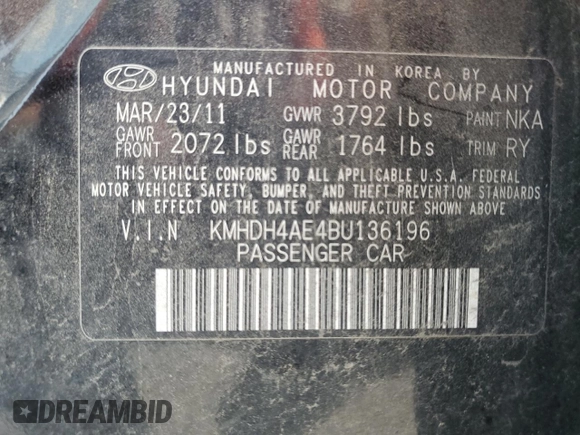 2011 Hyundai Elantra GLS с VIN KMHDH4AE4BU136196, выставлен на аукционе Copart как лот 60172635 с пробегом 222 013 миль миль и Чистый • Clean title. История ставок и продаж доступна на DreamBid. Изображение 12.