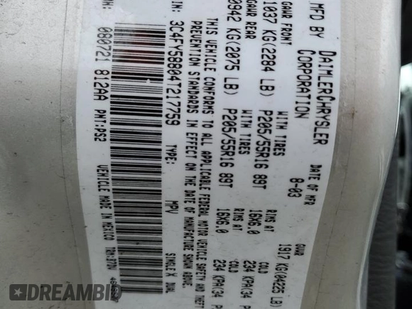 2004 Chrysler PT Cruiser with VIN 3C4FY58804T217759, listed as a Copart auction lot 48562125 with 68,808 mi miles and Salvage Title. Bid and sale history available at DreamBid. Image 13.