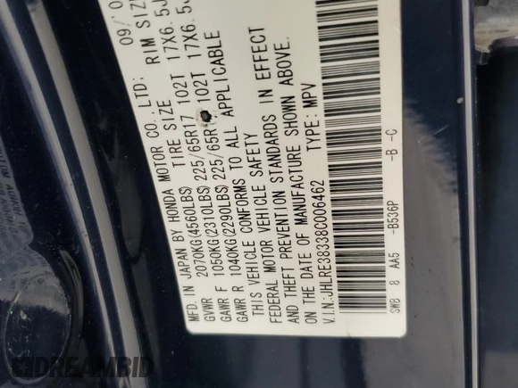 2008 Honda CR-V LX with VIN JHLRE38338C006462, listed as a Copart auction lot 54391205 with 156,043 mi miles and Salvage Title. Bid and sale history available at carsss.com. Image 13.
