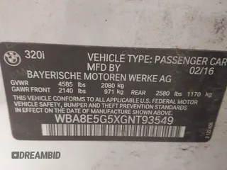 2016 BMW 3 Series 320i xDrive z VIN WBA8E5G5XGNT93549, wystawiony jako IAAI lot #41527046 z przebiegiem 101 743 mil mil oraz . Historia ofert i sprzedaży dostępna na DreamBid. Obrazek 9.