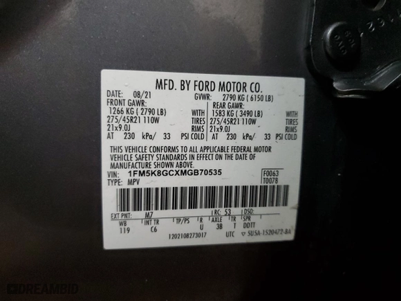 2021 Ford Explorer ST with VIN 1FM5K8GCXMGB70535, listed as a Copart auction lot 48230635 with 55,901 mi miles and Salvage Title. Bid and sale history available at carsss.com. Image 15.