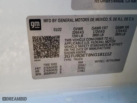 2022 GMC Sierra 1500 Limited SLT with VIN 3GTU9DET8NG181112, listed as a Copart auction lot 45537324 with 49,369 mi miles and Salvage Title. Bid and sale history available at carsss.com. Image 12.