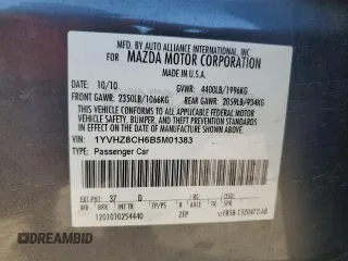 2011 Mazda 6 i Grand Touring with VIN 1YVHZ8CH6B5M01383, listed as a Copart auction lot 43932865 with 152,917 mi miles and Salvage Title. Bid and sale history available at DreamBid. Image 14.