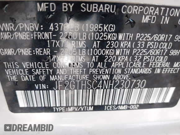 2022 Subaru Crosstrek Special Sports with VIN JF2GTHSC4NH230730, listed as a IAAI auction lot 42411894 with 31,732 mi miles and . Bid and sale history available at DreamBid. Image 9.
