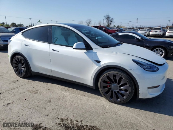2021 Tesla Model Y Performance with VIN 5YJYGDEF8MF093019, listed as a Copart auction lot 52535485 with 47,769 mi miles and Salvage Title. Bid and sale history available at carsss.com. Image 4.
