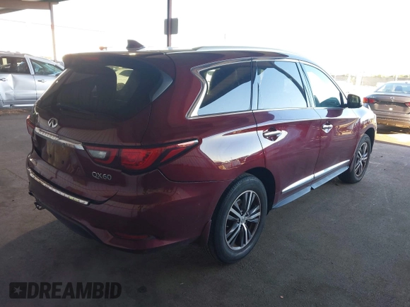 2019 Infiniti QX60 Luxe z VIN 5N1DL0MMXKC506230, wystawiony jako IAAI lot #41922656 z przebiegiem 63 621 mil mil oraz . Historia ofert i sprzedaży dostępna na DreamBid. Obrazek 4.