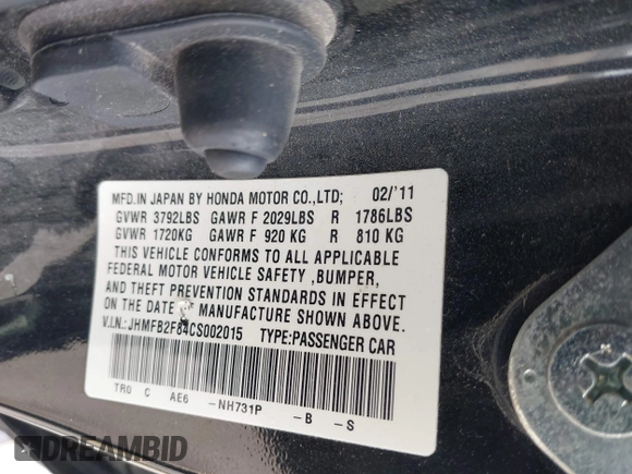 2012 Honda Civic EX with VIN JHMFB2F84CS002015, listed as a IAAI auction lot 41960922 with 188,152 mi miles and . Bid and sale history available at DreamBid. Image 9.