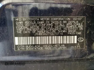 2007 Lexus IS 350 with VIN JTHBE262772010116, listed as a Copart auction lot 56351775 with 199,969 mi miles and Salvage title. Bid and sale history available at DreamBid. Image 13.