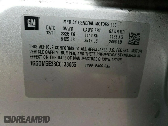 2012 Cadillac CTS with VIN 1G6DM5E33C0133056, listed as a Copart auction lot 41462265 with 190,349 mi miles and Salvage Title. Bid and sale history available at DreamBid. Image 12.