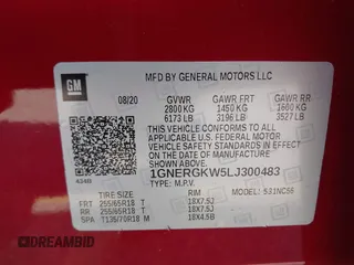 2020 Chevrolet Traverse LT Cloth with VIN 1GNERGKW5LJ300483, listed as a IAAI auction lot 41988927 with 89,250 mi miles. Bid and sale history available at carsss.com. Image 9.