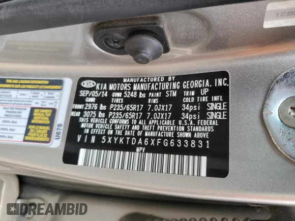 2015 Kia Sorento LX with VIN 5XYKTDA6XFG633831, listed as a Copart auction lot 49139905 with 85,359 mi miles and Salvage Title. Bid and sale history available at carsss.com. Image 13.