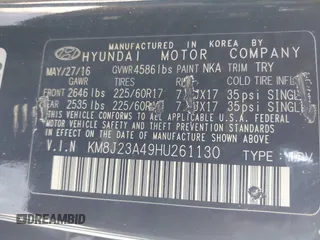 2017 Hyundai Tucson SE with VIN KM8J23A49HU261130, listed as a IAAI auction lot 42093943 with 104,680 mi miles and . Bid and sale history available at DreamBid. Image 9.