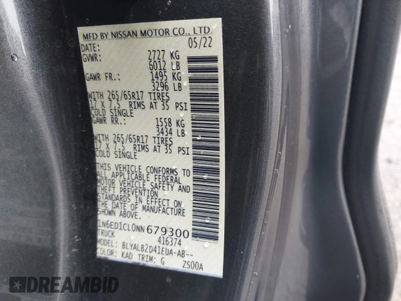 2022 Nissan Frontier S with VIN 1N6ED1CL0NN679300, listed as a IAAI auction lot 41971838 with 60,181 mi miles and . Bid and sale history available at DreamBid. Image 9.