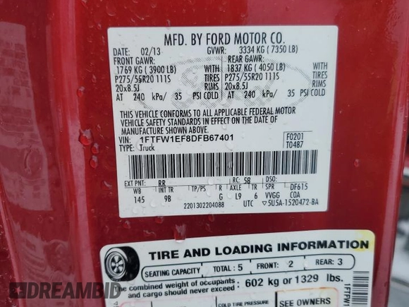 2013 Ford F-150 XL with VIN 1FTFW1EF8DFB67401, listed as a Copart auction lot 47782615 with 175,377 mi miles and Salvage Title. Bid and sale history available at carsss.com. Image 13.