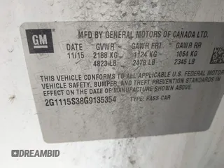 2016 Chevrolet Impala LT with VIN 2G1115S38G9135354, listed as a IAAI auction lot 42145093 with 146,846 mi miles and . Bid and sale history available at DreamBid. Image 9.