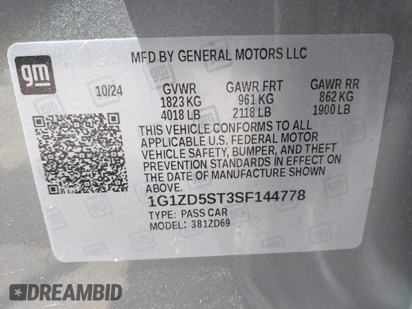 2025 Chevrolet Malibu LT with VIN 1G1ZD5ST3SF144778, listed as a IAAI auction lot 42164805 with 7,628 mi miles and . Bid and sale history available at DreamBid. Image 9.