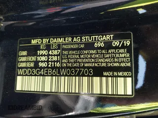 2020 Mercedes-Benz A 220 with VIN WDD3G4EB6LW037703, listed as a IAAI auction lot 41764735 with 39,717 mi miles and . Bid and sale history available at DreamBid. Image 9.