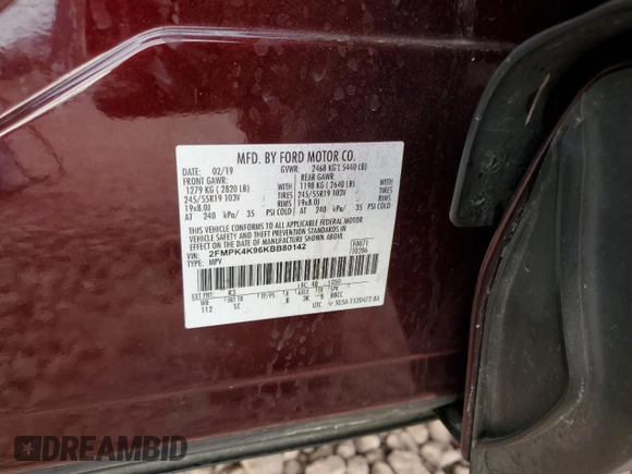 2019 Ford Edge Titanium with VIN 2FMPK4K96KBB80142, listed as a Copart auction lot 84847814 with 75,602 mi miles and Salvage title. Bid and sale history available at DreamBid. Image 13.